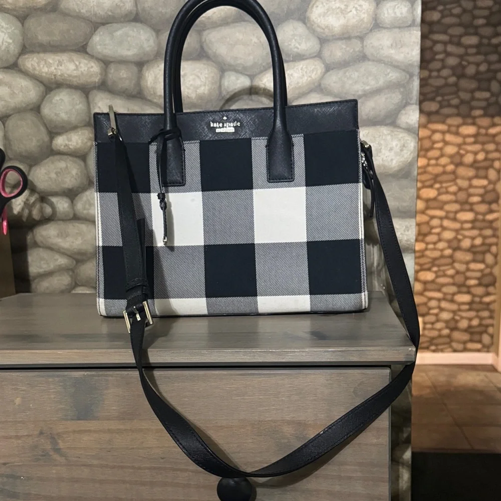 Kate Spade NY Black and White Buffalo Plaid Satchel - Picture 1 of 7